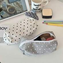 Polka Dot Pencil Case, Large Capacity Minimalist Stationery Storage Bag, Portable Makeup Bag & Toiletry Bag - Polka Dot - View 1