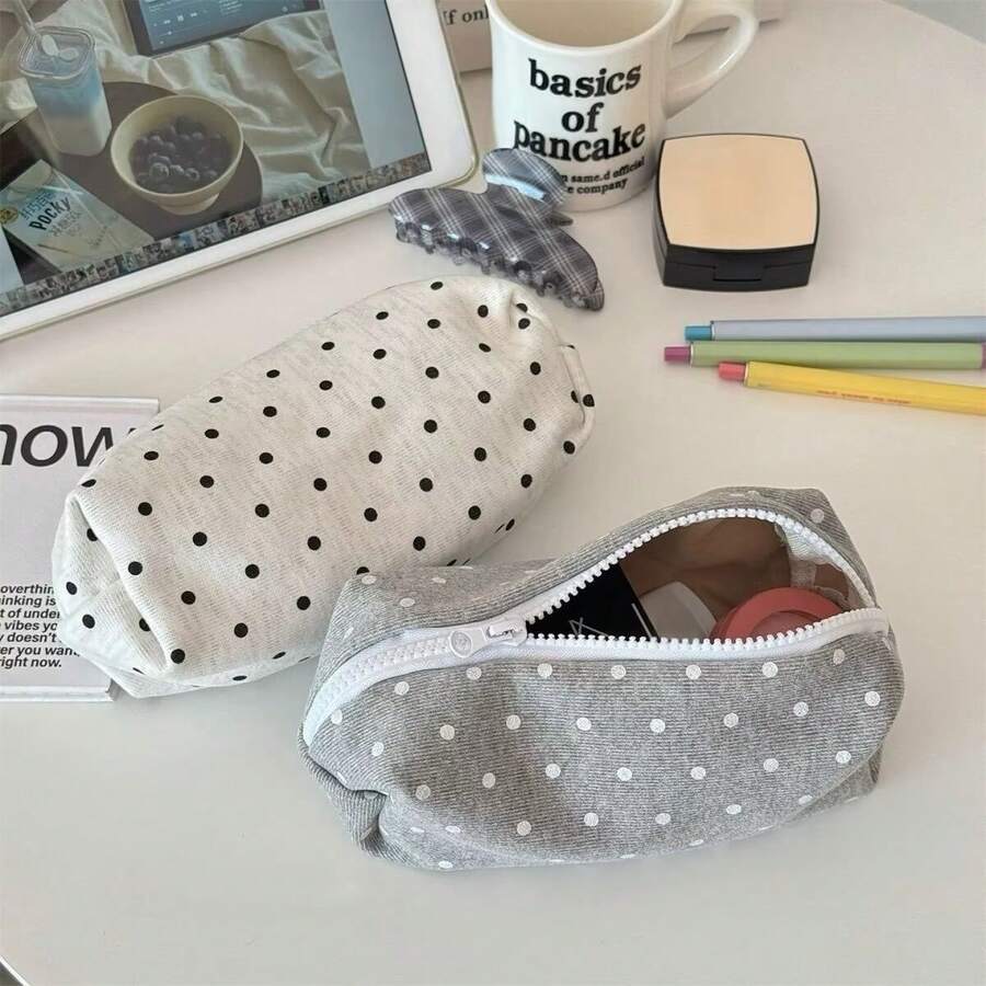 Polka Dot Pencil Case, Large Capacity Minimalist Stationery Storage Bag, Portable Makeup Bag & Toiletry Bag - Polka Dot - View 1