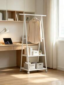 1pc A-Frame Rolling Floor Coat Rack With Double Layer Storage Shelves, Heavy Duty Movable Metal Clothes & Hat Organizer, Space Saving Portable Garment Rack Stand With Wheels For Bedroom, Store, Dorm, Closet, Laundry Room, Father's Day Gift - View 6