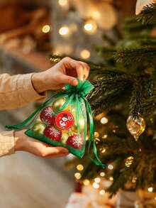 24pcs Christmas Drawstring Gift Bags With Sticker Green Organza Gift Wrapping Bags Mesh Bags 24 Days Christmas Advent Calendar Gift Bag For Winter Holiday Christmas Party Favor Christmas Gifts - Green - View 8