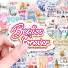 50Pcs Positive Affirmation Waterproof Stickers, Inspirational Cartoon Children Motivational Text Stickers For Diary, Notebook, First Day Of School - Multicolor - View 3