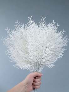 12/6/1pc-White Artificial Pine Sprigs, Feather Pine Branches,Xmas Decorations,Christmas Party Supplies,Room Decor,Home Decor,Wreath&Garland Filler,Window Scene Setup,Table Centerpiece Decor,Gift Wrapping,Chandelier Decoration,Vase Fillers - White - View 6