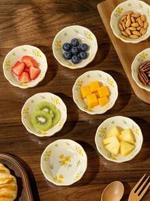 3.9 Inch Floral Print Ceramic Dip Bowl, Cute Flower Sauce Dish, Small Yellow Floral Print Bowl, Suitable For Condiments, Snacks, Desserts, Perfect For Home Kitchen, Party And Restaurant Use. - Multicolor - View 7