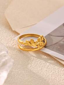 1PC Minimalist Plumeria Flower Wrap Rings For Women 18K Gold Plated Stainless Steel Adjustable Ring Dainty Stackable Finger Jewelry Gift - Multicolor - View 6