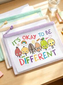 Teacher Gift "It's Okay To Be Different" Theme Zipper File Storage Bag, Macaron Color Toiletry Storage Bag, Waterproof PVC Travel Storage Bag/Transparent Zipper Pouch, Perfect For Daily Office Use, As A Thoughtful School Year Entry Gift, Or Short Trips. This Is An Excellent Gift For Birthdays, Back To School, Graduation, Christmas, Halloween, Spring Break, Easter, And Teacher's Day,Travel Essential - Multicolor - View 1