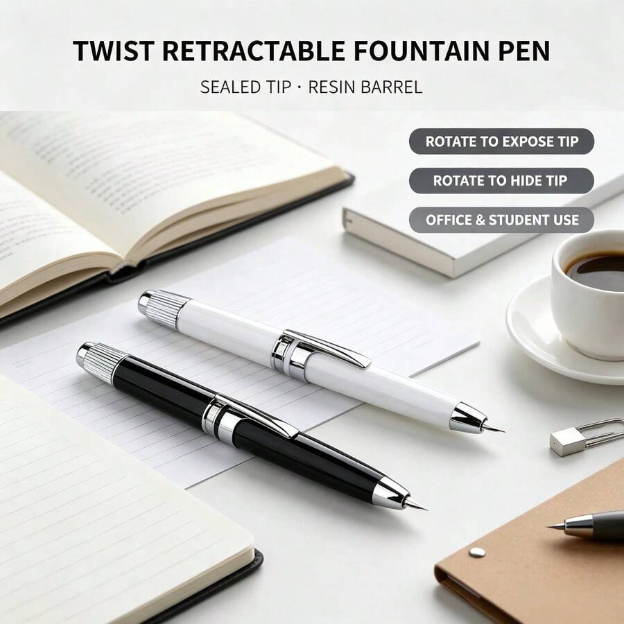 (MAJOHN) Retractable Fountain Pen, Twist-Action Capless Design With Resin Barrel, Smooth Writing Ink Pen For Office & School Students