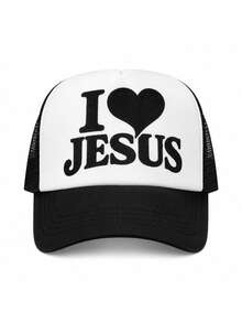 1件中性款 I Love Jesus 3D 泡泡印花卡車司機帽，透氣網布後背可調節卡扣式棒球帽，信仰勵志輕量日常帽 - i love jesus - 查看 8