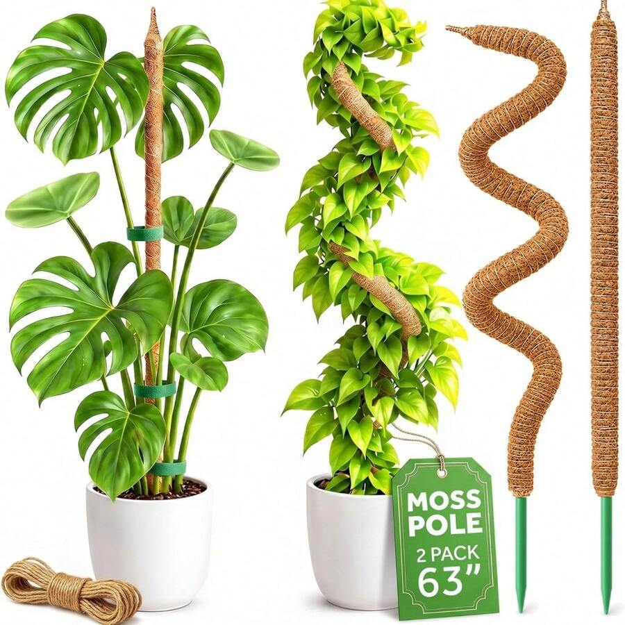 2入 63吋可彎曲苔蘚柱 龜背竹植物支撐桿 大型室內攀爬植物用盆栽攀爬支架 高桿室內植物格架 龜背竹盆栽配件