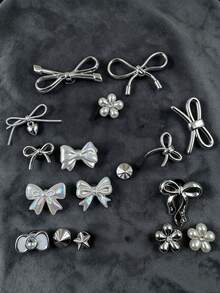 18pcs/Set Silver Bow Knot INS Style Shoe Charms, Detachable DIY Accessories, Suitable For Slippers And Sandals - Multicolor - View 5