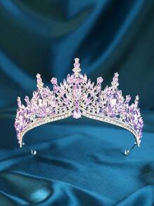 1pc Elegant & Luxurious Rhinestone Baroque Crown Hair Accessory, Bridal Wedding Headpiece, Romantic Princess Ball Party Event Hair Crown - Mauve Purple - View 5
