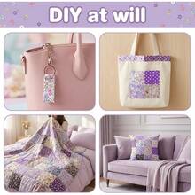 Lot de 50 pièces de tissu charm violet, carrés de tissu floral pré-découpés de 5 pouces, convient pour le patchwork, la couture, le quilt, les sacs, la décoration artisanale DIY pour la maison, Layer Cake (violet, 5" x 5") - Variante - Voir 3