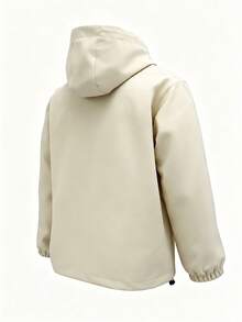 Solid Beige Hooded Jacket With Arm Patch, Hook And Loop And Zipper, Casual Camping Outfit For Women - Apricot - View 4