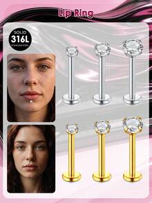 3/6pcs Lip Rings Medusa Piercing Jewelry,Stainless Steel Labret Jewelry Monroe,Different Size Tragus Nail Conch Cartilage Helix Earring Stud - Claw-set Round Zirconia - View 2