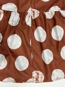 Women's French Vintage Polka Dot Brown Mermaid Skirt, High Waist Slimming Patchwork Ruffle Hem Mid-Length A-Line Skirt Red - Red - View 9