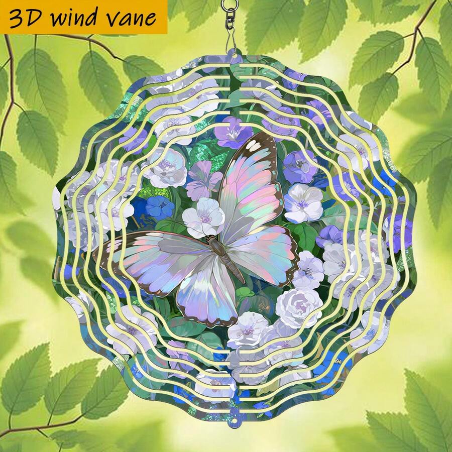 Butterflies Fluttering In Blooming Flower Garden, With Rotating Hook, 360° DIY Creative Wind Spinner, Four Seasons Creative Style Wind Spinner Set, Wind-Powered Rotation, Easy Installation, (Pendant Not Included) Random Style