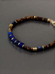 1pc Natural Lapis Lazuli Cylindrical Bead Spacer Bracelet, Exquisite For Daily Wear And Gifting, Random Bead Color - Multicolor - View 4