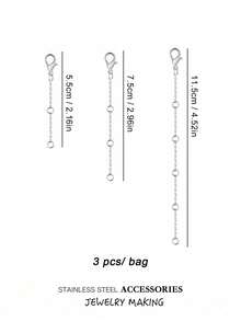 3 buah Rantai Perpanjang Kalung Stainless Steel Emas, Rantai Perpanjang Ekor, Cocok untuk Gelang dan Gelang Kaki, Perpanjangan Rantai Stainless Steel, Aksesoris Pembuatan Perhiasan - Berbagai gaya - View 3