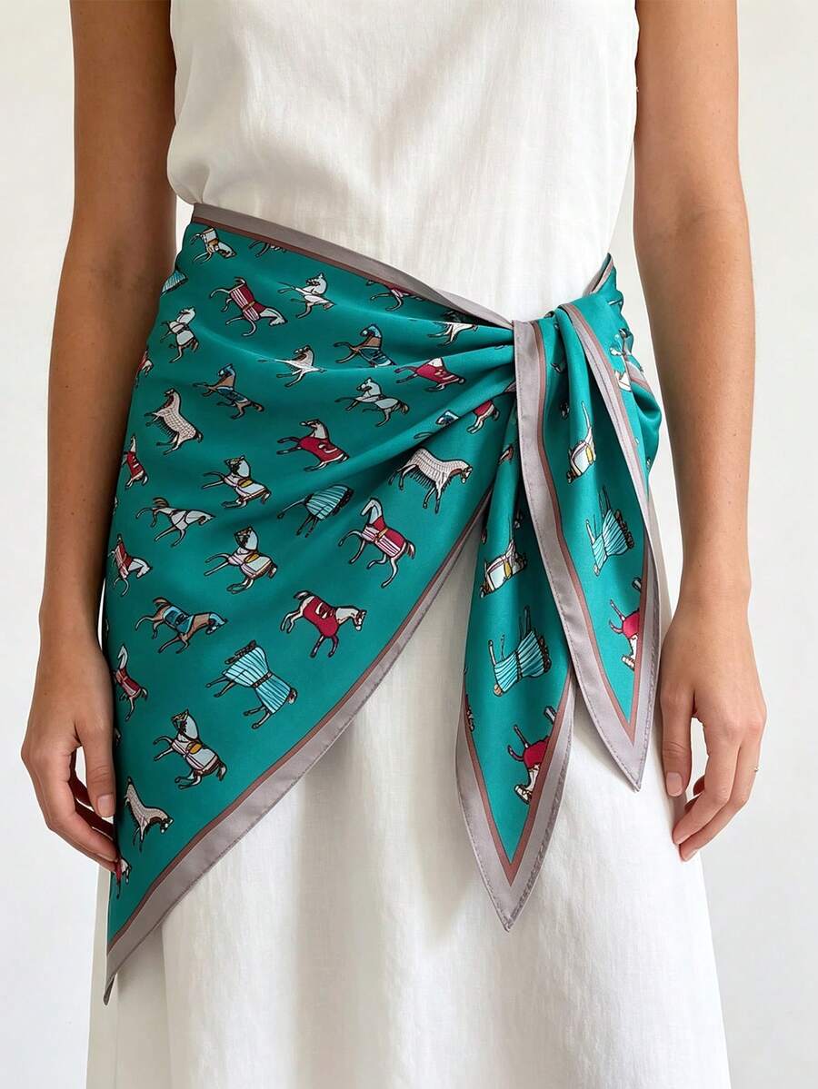 1pc 88*136*64cm Retro Colorful Steed Illustration Triangle Scarf, Thin ...