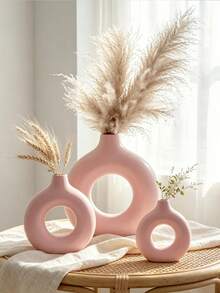 Round Plastic Vase Decor, Decorative Vase, Artistic Vase, Minimalist Living Room Ornament, Centerpiece, Tabletop Decoration. Suitable For Home Tabletop Display, Wedding Decor, Valentine's Day Decor And Other Wedding Decor. - Multicolor - View 6