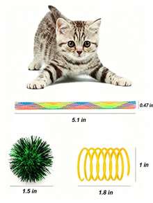 Colorful Cat Spring Toy Set, Self-Entertainment Boredom Relief Bouncing Interactive Toys, Elastic Tube + Spring Ring + Crinkle Ball Combination, Cat Boredom Relief Elastic Toy Set, Kitten Chewing Chasing Interactive Supplies, Cat Self-Entertainment Gadget, Colorful Bouncing Spring Toy Set, Boredom Relief Energy Consumption Anti-Destruction - View 5