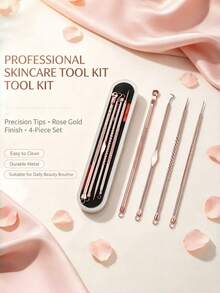 OBOVAY 4pcs Blackhead & Acne Remover Kit, Pimple & Blackhead Removal Needle, Facial Skin Pore Cleaning Tool Set - Rose Gold - View 2