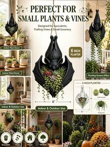 1pc Bat Shaped Hanging Planter, Hanging Bat Decoration, Hanging Plant Stand, Indoor Plant Stand, Suitable For Outdoor Garden Supplies, Garden Decor, Halloween Home Decor, Bedroom Decor, Home Decor, Garden Planter, Wall Decor, Indoor And Outdoor Succulents, Small Plants, Gothic Style Wall Hanging Flower Basket, Halloween, Christmas Gift Best Choice - Multiple Colors - View 3