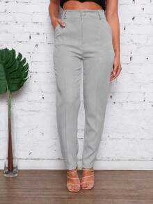 EMILI FASHION/Women's Clothing/ Pants/ Tailored/ With Pockets/ With Button And Zipper/ Pleated. - 灰色 - 查看 1