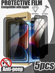 5pcs Anti-Peeping Screen Protector, Tempered Glass Material, High Hardness Anti-Scratch, Anti-Peeping, Waterproof, Phone Accessories, Anti-Fingerprint Residue, Full Coverage Design, Using Premium Adhesive Material, Easy Installation, Compatible With IPhone 17 Pro Max/17 Pro/17Air/17e/17/16e/16 Pro Max/16 Pro/16 Plus/16/15 Pro Max/15 Pro/15 Plus/15/14/13/12 And Other Models. - Black - View 25