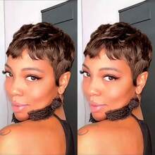 Short Pixie Cut Wig For Human Hair 1B Pixie Wigs For Women Brazilian Human Hair 150% Density Pixie Wigs Human Hair Easy To Wear Put On And Go Wig Layered Short Wigs With Bangs For Daily Use - Multicolor - View 10