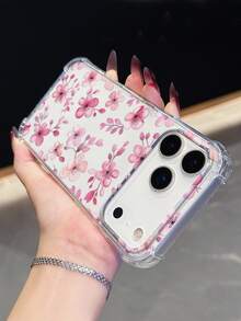 1件粉色花卉印花手機殼 | 四角防摔保護殼 - 相容 iPhone 17 Pro, 16e, 16 Pro, 15 Pro, 14, 13, 12, 11, XR, XS Max; 相容 Galaxy S26, S25, S24, S23, A16, A35/A25, A57; 相容 Pixel 10, 9, 8, 7; 相容 G85; 相容 Infinix Hot 50 Pro+。清新的夏季配件，非常適合作為送給朋友或自己的禮物。 - 無色 - 查看 3