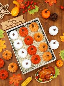 8/1pc Thanksgiving Artificial Pumpkin, Faux Velvet Pumpkin Orange Brown White Artificial Pumpkin Berry Maple Leaf Decoration, Autumn Table Centerpiece Decor, DIY Decoration, Autumn Harvest Festival Decoration, Halloween Decoration, Thanksgiving Decoration, Desktop Decoration, Thanksgiving Gift, Party Decoration, Home Decor - Velvet Pumpkin Ornament - View 11