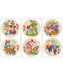 Traditional Chinese Style Rattle Drum, Classic Hand-Shaken Toy, Rattle Toy, Produces Sound By Shaking The Rope-Attached Weight To Strike The Drum Surface, Features Chinese New Year Painting Style Design, Red Carved Handle, Combines Traditional Rattle Drum Structure With Chinese Cultural Theme Design, Random Style - 彩色 - 查看 7