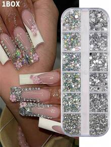 12-Grid Boxed Multi-Color Flat-Back Rhinestones Nail Art Decorations - Multicolor - View 2