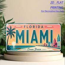 2D Flat, 1pc, Metal Vintage License Plate Decor, Miami Theme, Suitable For Living Room, Entryway, Man Cave, Balcony, Patio, Yard, Birthday Gift, Industrial Style Sign (Random Style) - A - View 5