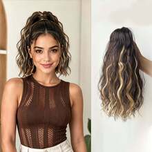 Kẹp tóc đuôi ngựa nối tóc nữ, tóc giả sợi tổng hợp bồng bềnh, kiểu ngắn xoăn sóng, ôm chắc, phù hợp cho tiệc tùng và đeo hàng ngày - Nhiều màu - Xem 8
