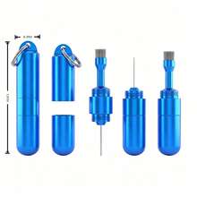 2 In 1 Portable SIM Card Removal Pin With Soft Cleaning Brush, Keychain Aluminum Alloy Mini Multi-Function Charging Port Dust Remover For Cellphone & Wireless Earbuds, Blue - Blue - View 3