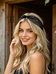 1pc Lace Wide Band Alloy Ocean Element Decorative Knotted Headband, Breathable Comfortable Women's Hair Hoop, Vintage Bohemian Style Summer Early Autumn Daily Outing Beach Wedding Outdoor Hair Accessory - Multicolor - View 1