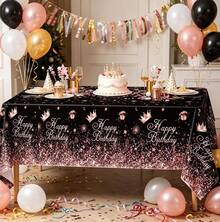 Inspireyee Black Rose Gold Plastic Tablecloth (Pack Of 4), 86 X 51 Inches Black Rose Gold Glitter Party Tablecovers For Happy Birthday Decorations - White - View 6