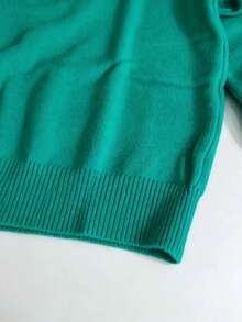 Sweater Pullover Leher Bulat Berlubang Warna Polos Lembut Musim Gugur/Dingin, Atasan Rajut Lengan Panjang Kasual Serbaguna dan Elegan - Danau Hijau - View 5