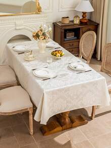 1pc French Cream White 3D Jacquard Tablecloth, Paisley Pattern Round/Square/Rectangular Dining Table Cover, Luxury European Country Style Decorative Tablecloth, Suitable For Home Kitchen, Gathering, Wedding, Banquet Scenes, Multiple Size Options - Creamy White - View 7