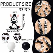 33PCS New 3D Animal Series Silicone Beads Set, Giraffe Leopard Zebra Duck Cat Shaped Design, Multiple Colors Round Beads, Suitable For Jewelry Making, Perfect For DIY Bracelets, Lanyards, Beaded Pen Accessories, Holiday Decorations And Other Handmade Crafts - New 3D Animal - View 13