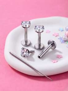 Earring Studs Tragus Piercing Stainless Steel Earrings Flat Back Nose Rings,Labret Jewelry Medusa Piercing Jewelry For Women Ear Cartilage - Silver - View 1