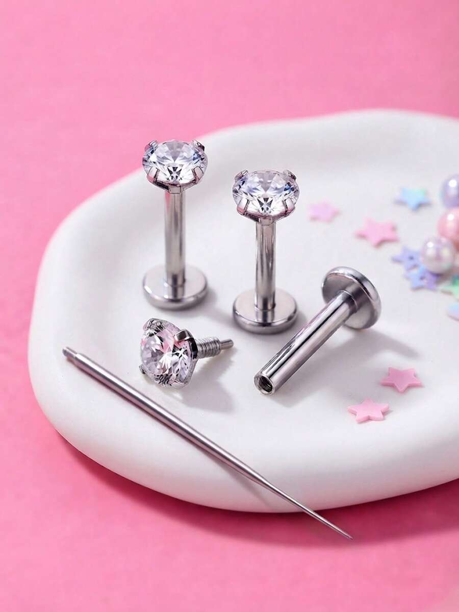 Earring Studs Tragus Piercing Stainless Steel Earrings Flat Back Nose Rings,Labret Jewelry Medusa Piercing Jewelry For Women Ear Cartilage - Silver - View 1