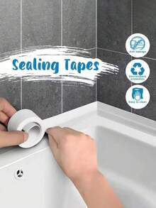 1 Roll Self-Adhesive Waterproof Sealing Tape, 3.5cm Wide, Designed For Waterproofing And Leak Prevention, Suitable For Kitchen Countertops And Corners, Bathroom Kitchen Extension Shower Bathtub Sealing Strips, High Adhesion - White - View 2