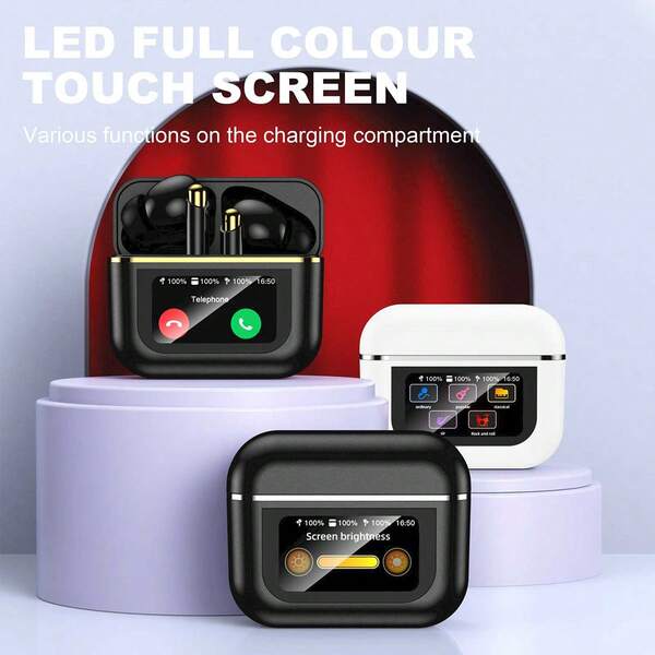 2024 New TWS Touch LCD Screen Bluetooth Earbuds With ANC+ENC Active Noise Cancelling Wireless Sports Earphones Compatible With IPhone//