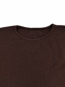 Women's Loose Knit Pullover Sweater, Regular Length Medium Stretch Pullover Top, Suitable For Autumn/Winter Wear - Coffee Brown - View 10