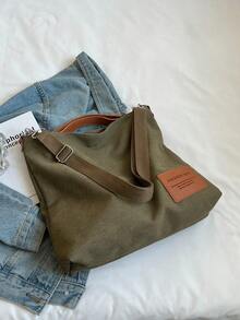 Fashionable Large Capacity Commuting Handbag , Crossbody Bag , And Casual Canvas Tote Bag With Color Collision. Suitable For Daily Use , College , Learning , And Work - Hijau Tentara - View 6