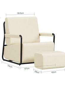 SoBuy | Velvet Armchair With Footstool | Small Comfy Accent Chair For Living Room | 59*74*78 Cm | Load Capacity 143 Kg - White - View 3