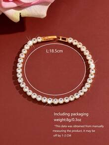 1pc Women's Tennis Bracelet, Single Row Sparkling Rhinestone Thin Chain, Stackable, Summer Daily Wear, Wedding Bridal Accessory - Multicolor - View 7