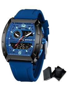SANDA. SANDA Men's Barrel-Shaped Large Dial Waterproof Electronic Watch, Multi-Function Countdown Digital Wristwatch For Teenagers - one-size - View 12